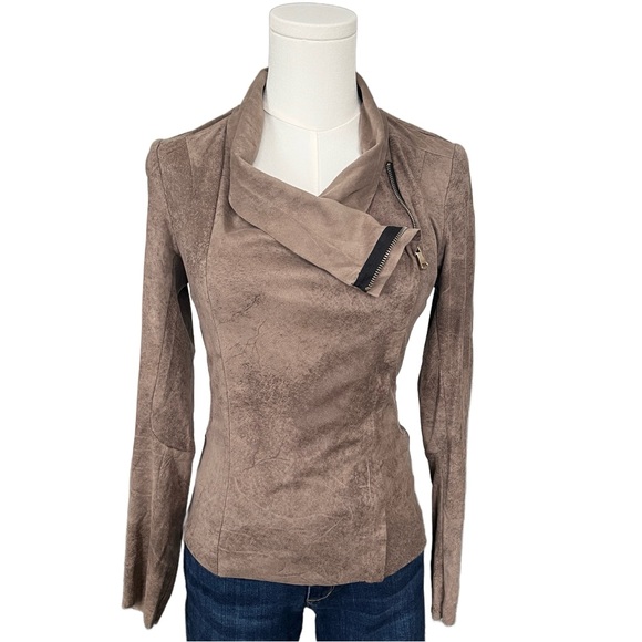 Zara Jackets & Blazers - Zara Taupe Suede-Look Asymmetric Zip Jacket Size XS